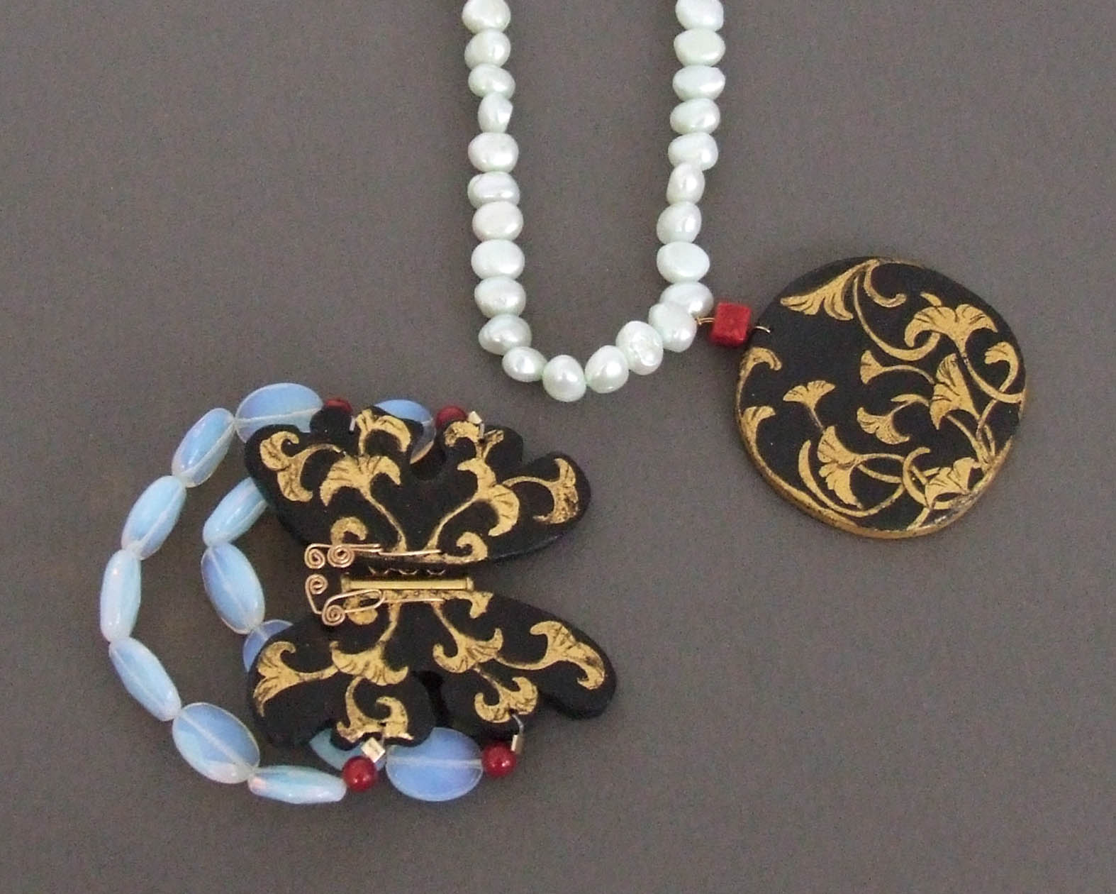 Butterfly bracelet & ginkgo necklace